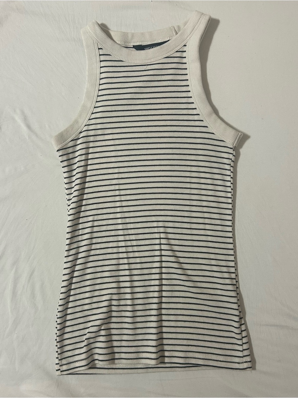 Simply Vera Vera Wang White and Black Striped Crewneck Tank